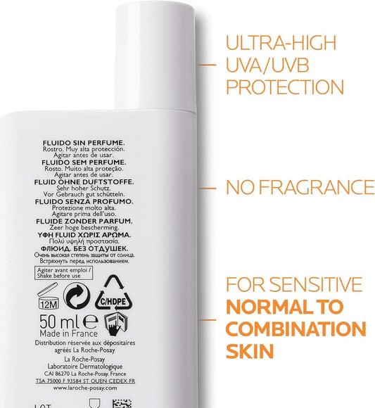 La Roche-Posay Anthelios UVMune 400 Ultra-Light Invisible Fluid, Non-Perfumed Sun screen for Sensitive Skin SPF50+ 50ml