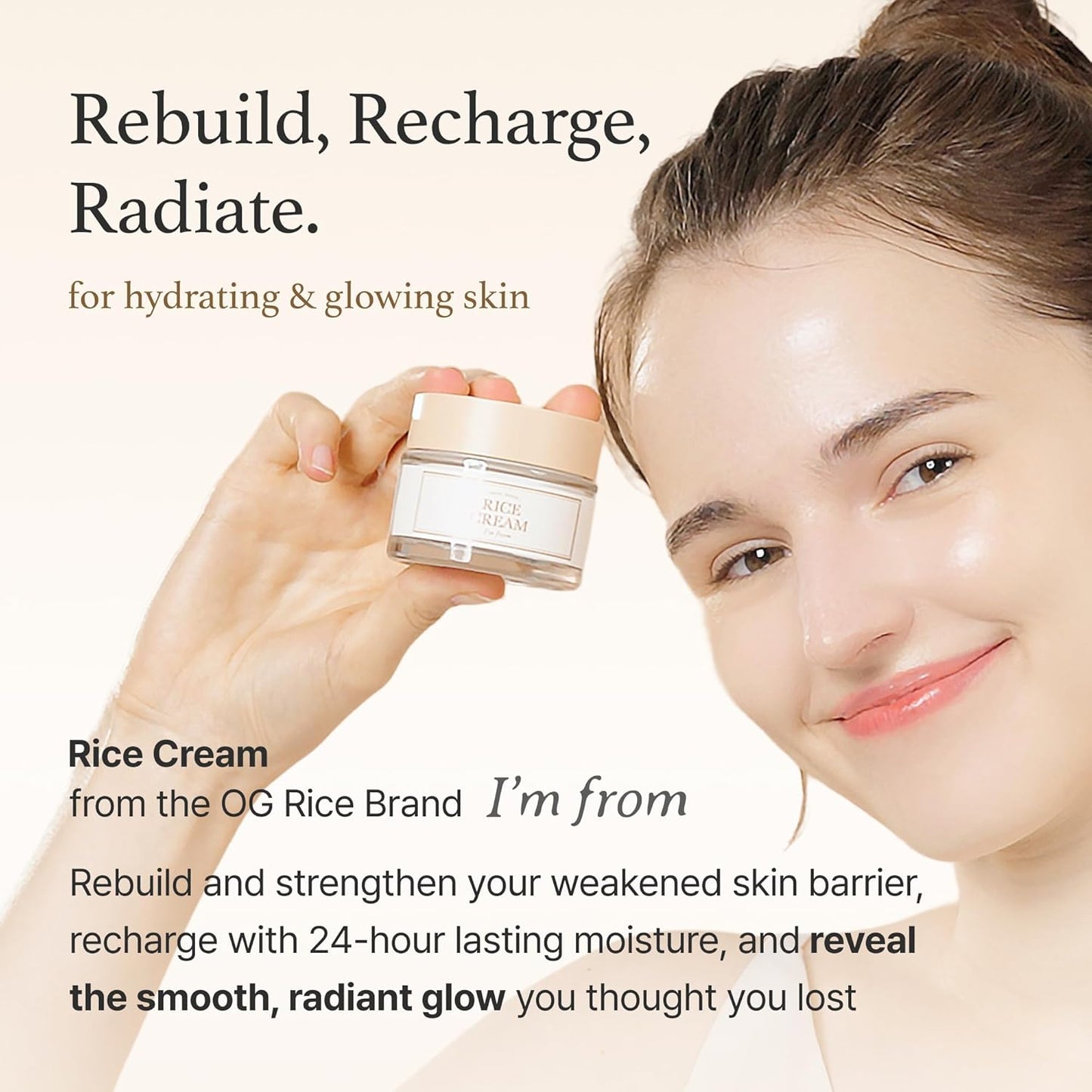 I'm from Rice Cream 1.69 Ounce, 41% Rice Bran Essence with Ceramide, Glowing Look, Improves Moisture Skin Barrier, Nourishes Deeply, Soothing to Even Out Skin Tone, Valentine's Gift