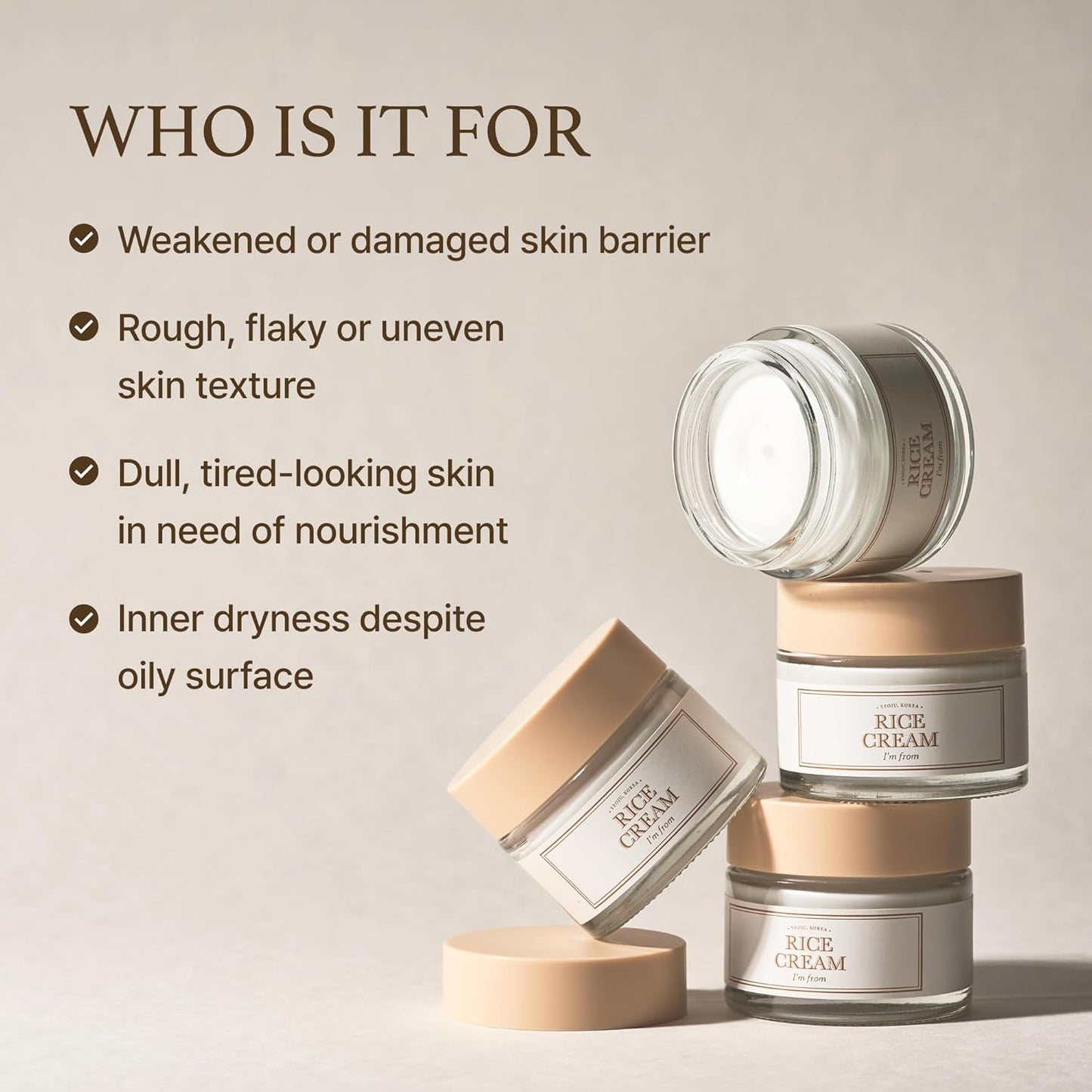 I'm from Rice Cream 1.69 Ounce, 41% Rice Bran Essence with Ceramide, Glowing Look, Improves Moisture Skin Barrier, Nourishes Deeply, Soothing to Even Out Skin Tone, Valentine's Gift
